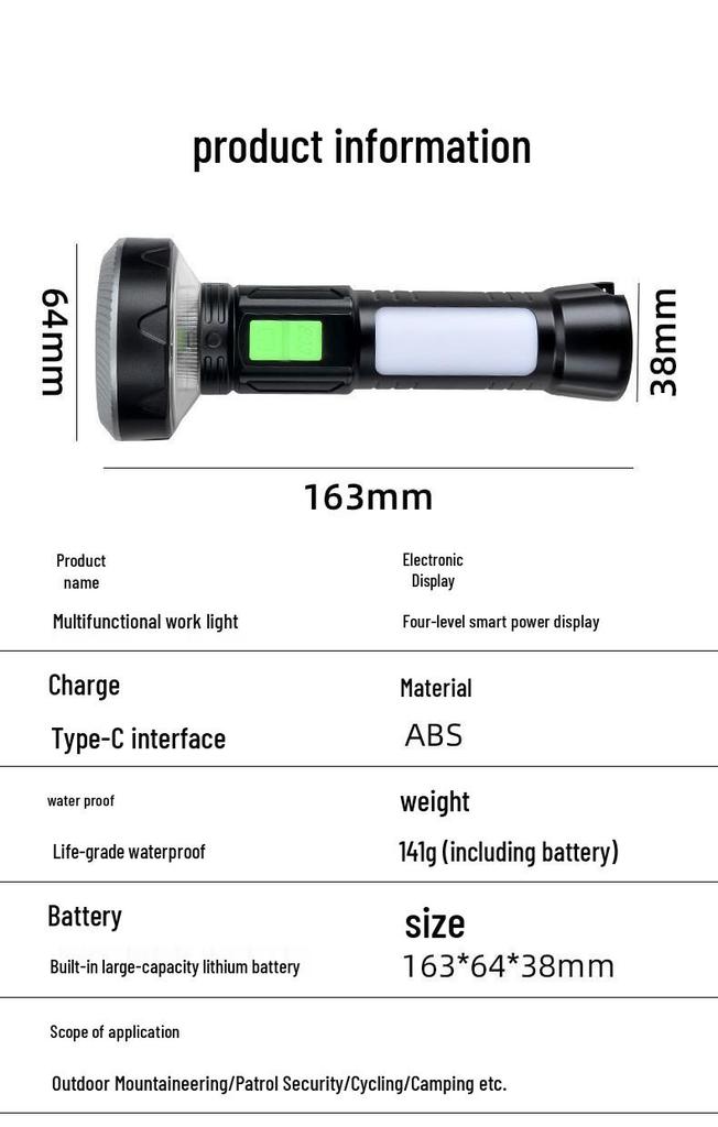 High-Brightness Magnetic USB Rechargeable Flashlight with Side Light for Outdoor Use