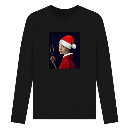 Apoh Unisex Adult Vermeer Girl With Pearl Earring Santa Long-Sleeved T-Shirt