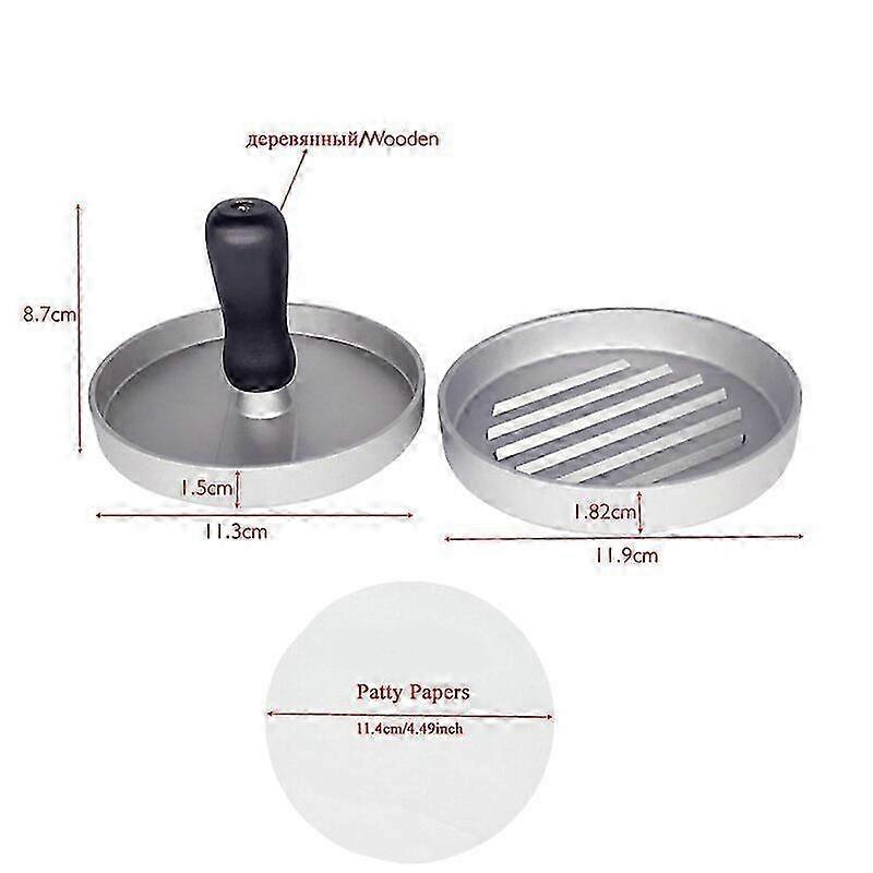 Hamburger patty maker, stainless steel hamburger mold, non-stick coating, includes 100 patty papers.