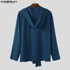 INCERUN Autumn Men Long Sleeve Hooded Texture Rib Shawl Casual Tops T-shirts