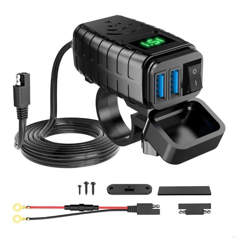 28GC Double USB QC3.0 Chargers with Display Switches ABS Motorcycle Accessories Waterproof Easy Install Charging Socket