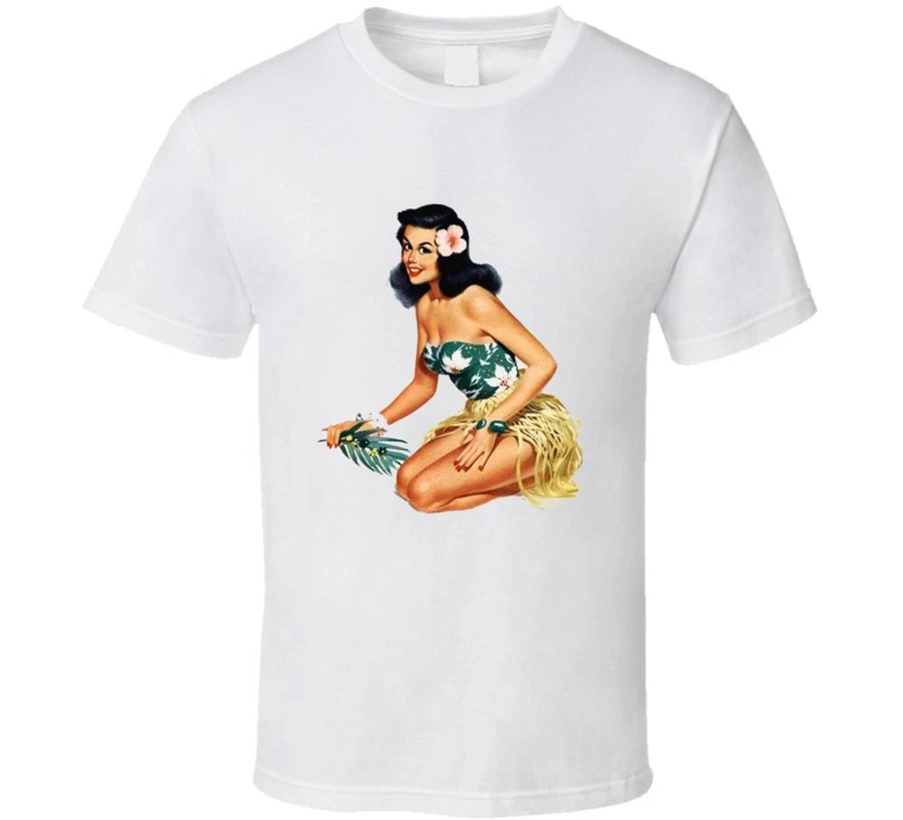 Castaway Cutie Retro T-shirt Vintage Tee 50s 60s Sexy Pinup Girl Hawaiian Tiki S