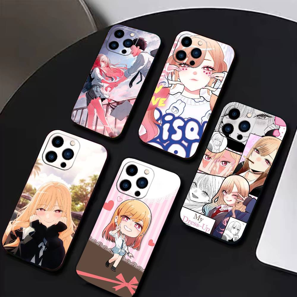 Custodia Telefono Argento Colorata R-Darling Marin Kitagawa Per iPhone17,16,15,14,13,12 Plus,Max Copertura Nera in Morbido Silicone