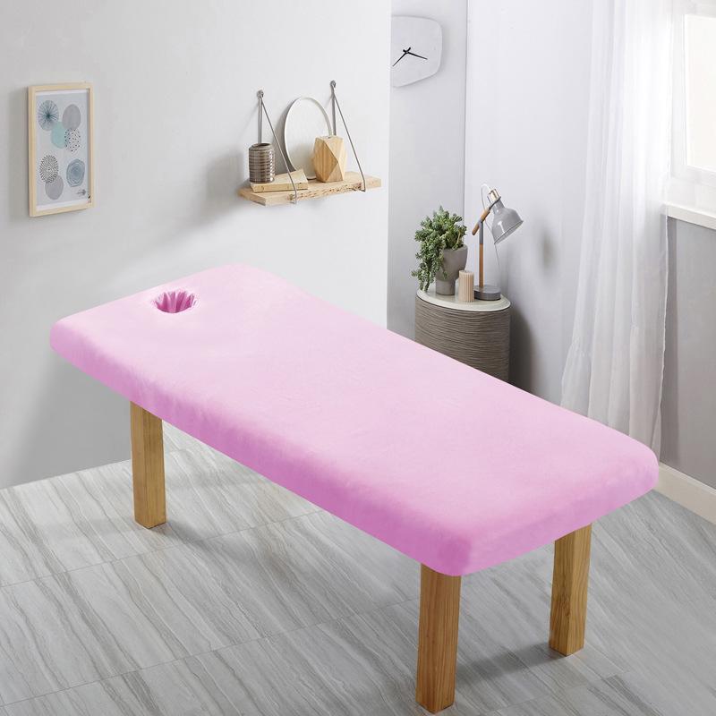 Universal Beauty Bed Set: Solid Color Brushed Tuina Massage & Physiotherapy Bed Cover with Hole.