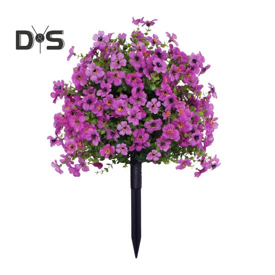 1/2 ks Umělá fialová květina s kolíkem Odolná proti UV záření Faux plastový květinový hrot Vnitřní Venkovní Zahrada Veranda Patio Svatba Party Dekorace