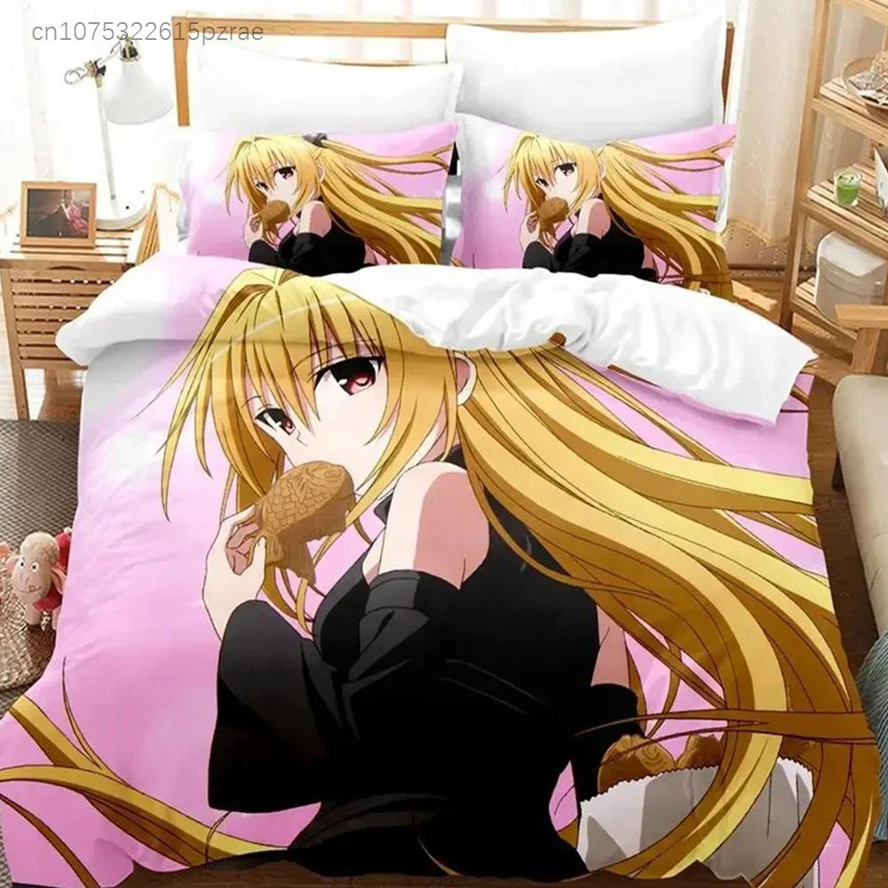 סט מצעים לאנימה Yami To LOVE-Ru כיסוי שמיכה סט מיטה כיסוי שמיכה ציפית שמיכה גדולה מלכותית קווין בנים מבוגרים