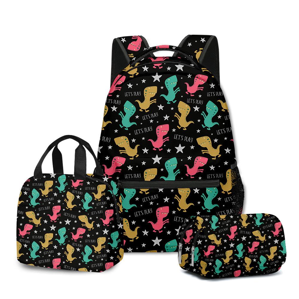 Classic Novelty Peculiar Cool Dinosaur 3D Printed 3pcs/Set Student School Bags Laptop Daypack Backpack Lunch Bag Pencil Case