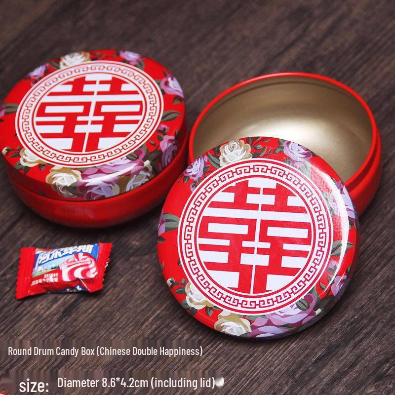 Round Tinplate Wedding Candy Box - Chinese Style Metal Gift Box for Weddings