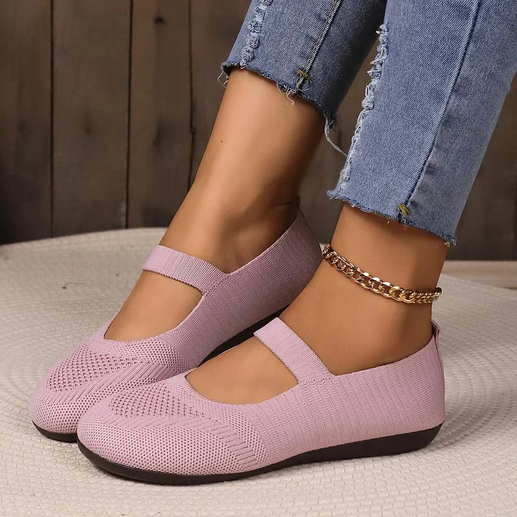 Fashion Women's Flat Shoes Solid Color Knitted Slip on Shoes Casual Breathable Ballet Flats Women Solid Color Shallow Flat Shoes Loafers