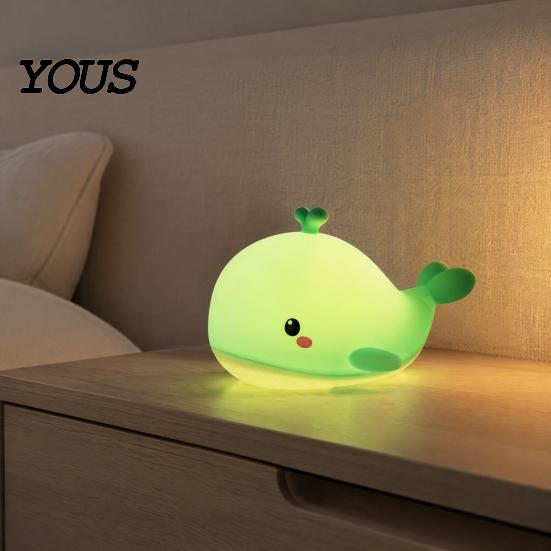 Rechargeable Bedroom Decor Cute Whale Silicone Touch Night Light, USB Bedside Lamp with Soft Sensor Light 3 Brightness & Remote Control, 30 Min Timer