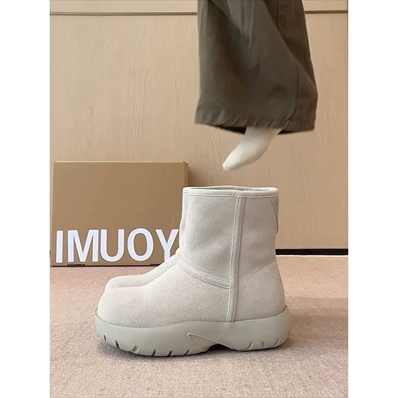 

Женские зимние ботинки на толстой подошве, меховые, цельные, 2025, зимние, новые, бархатные, утолщенные, теплые, хлопковые ботинки, универсальные, повседневные, короткие ботинки 40 светло-серый