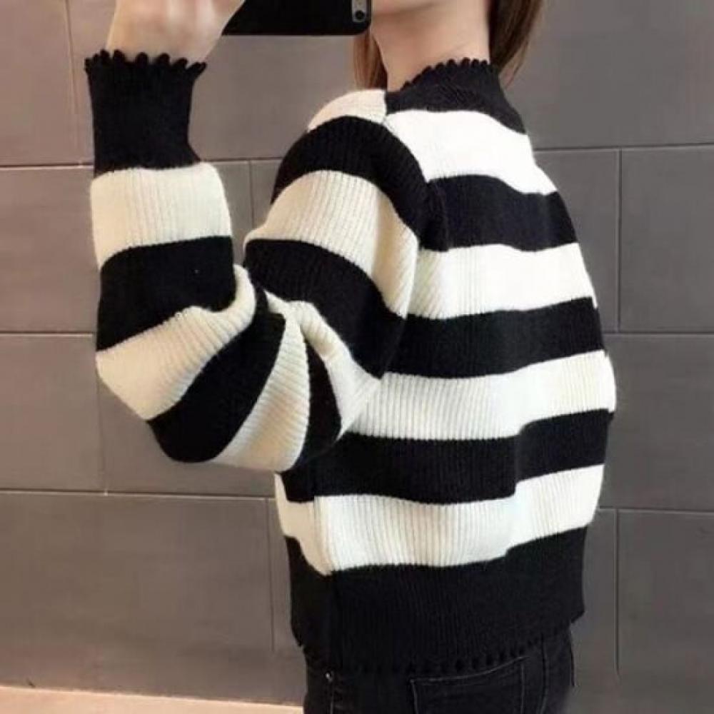 Navava Women S Warm Striped Color Block Long Sleeve Knit Sweater Nk3425