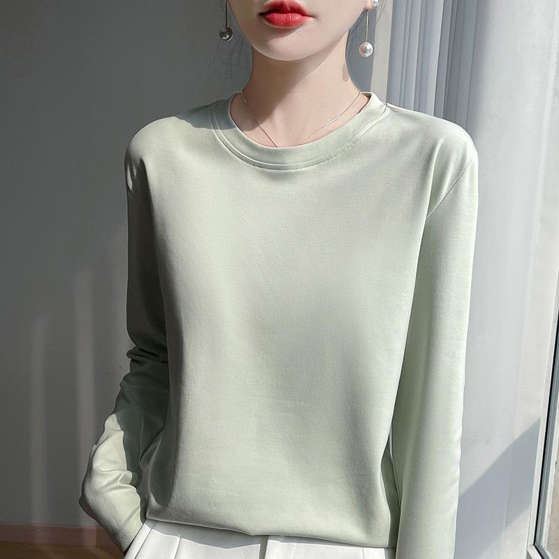 Spring And Summer New Mercerized Polyester Long Sleeve T-shirt Women's Round Neck Loose 100% Polyester Bottoming T-shirt