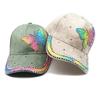 Modern Rivet Studded Baseball Cap With Rhinestones Butterfly Detail Adjustable Long Brims Sun Hat For Women Daily Outfit