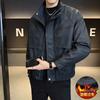 Fleece jacket men's autumn and winter trendy brand stand-up collar solid color PU leather jacket fashion versatile slim leather jacket motorcycle clot