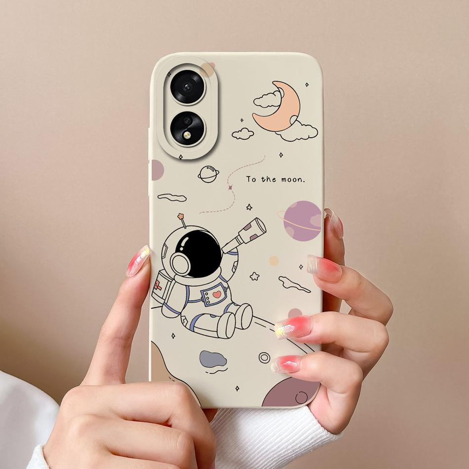 Case For Oppo A18 A38 4G Cover With Camera Protection Cool Astronaut Liquid Silicone Soft Back Covers For Oppo A 38 A 18 Housing