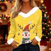 Women's T Shirt Tee Christmas Shirt Long Sleeve Party Christmas Print Fleece Collar V Neck Top