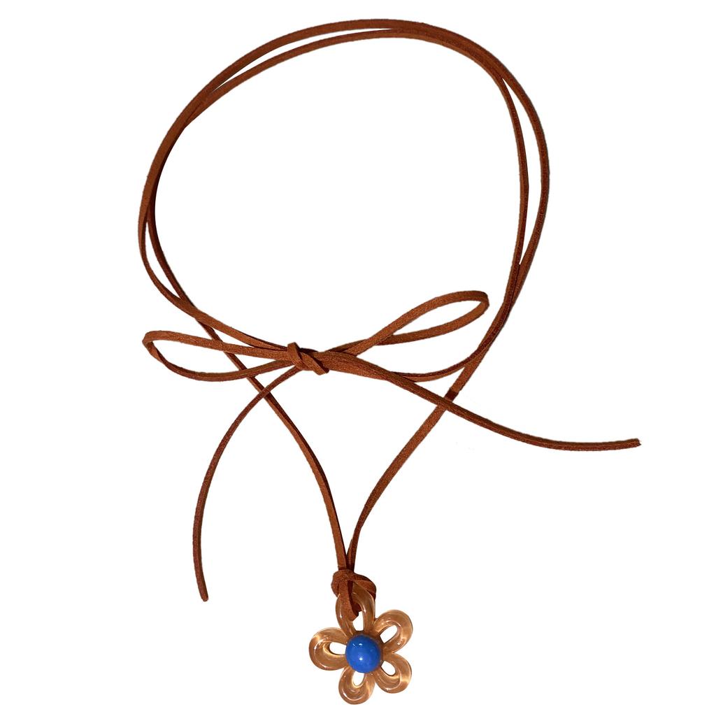 Unique Colorful Flower Clavicle Chain Elegant Floral Collar Necklace Tie Up Chain Acrylic Flower Choker Summer Beach