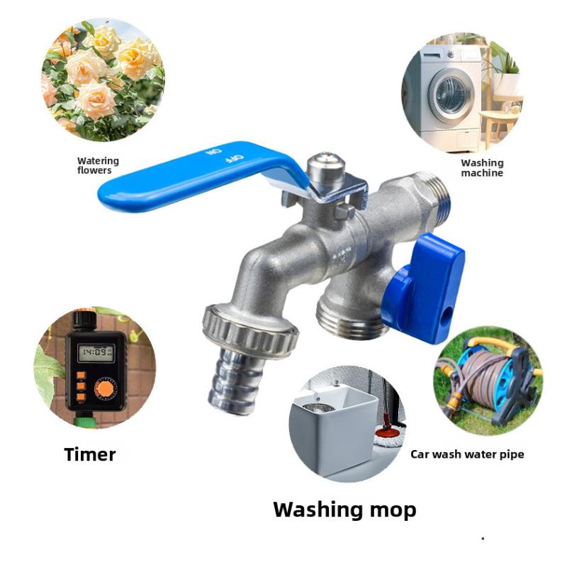 Horticultural Irrigation Dual Handle Dual Control Faucet Zinc Alloy Water Nozzle One Inlet and Two Outlets Double Nipple Faucet