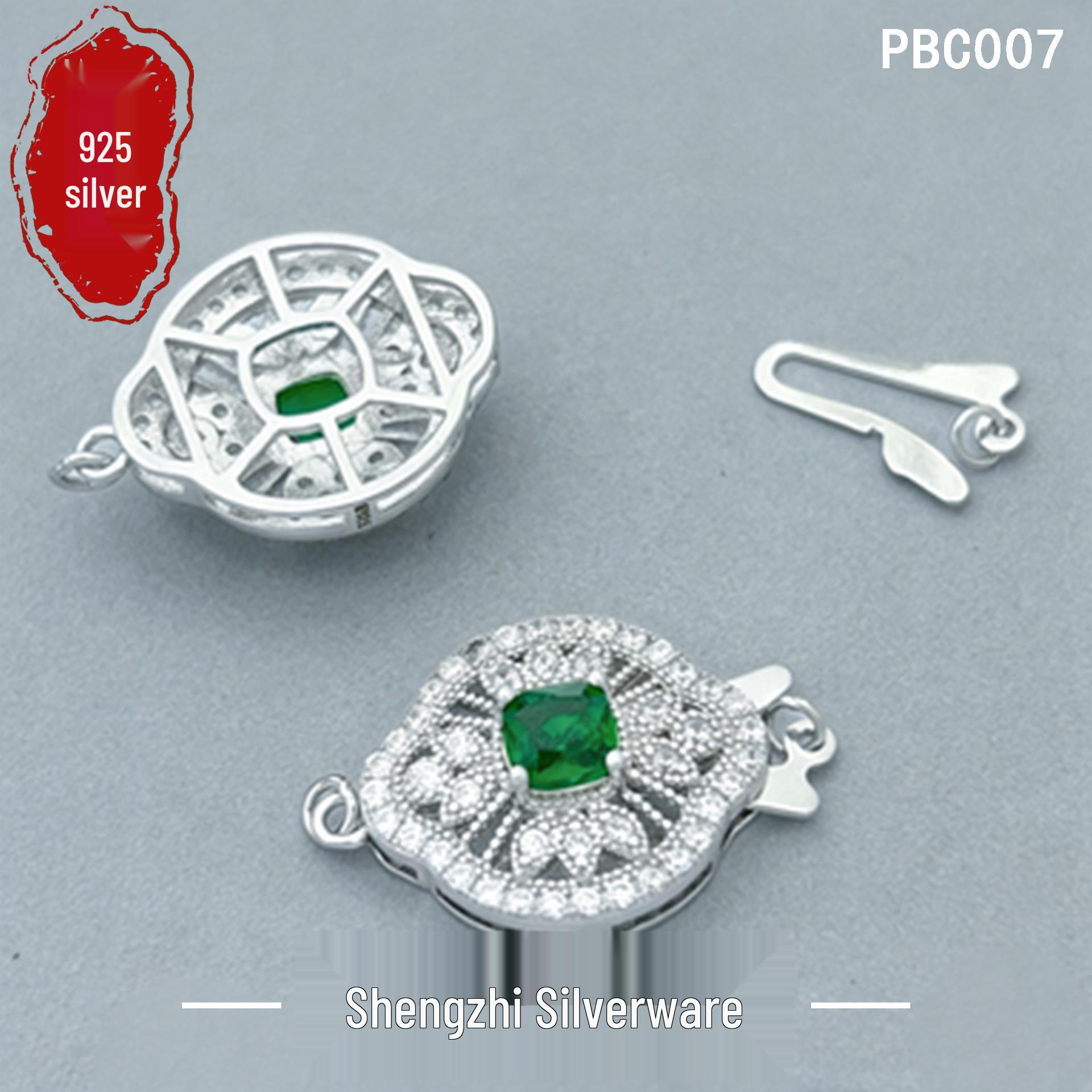 Handmade S925 Sterling Silver Agate Green Jade Rhinestone Pearl Buckle Jewelry Materials белого золота