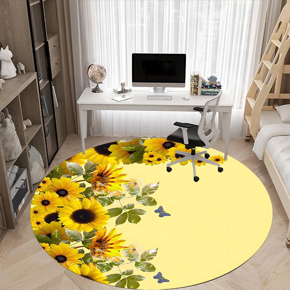 1pc Sunflowers Chair Carpet for Office, Non Slip, Soft and Durable Office Rug