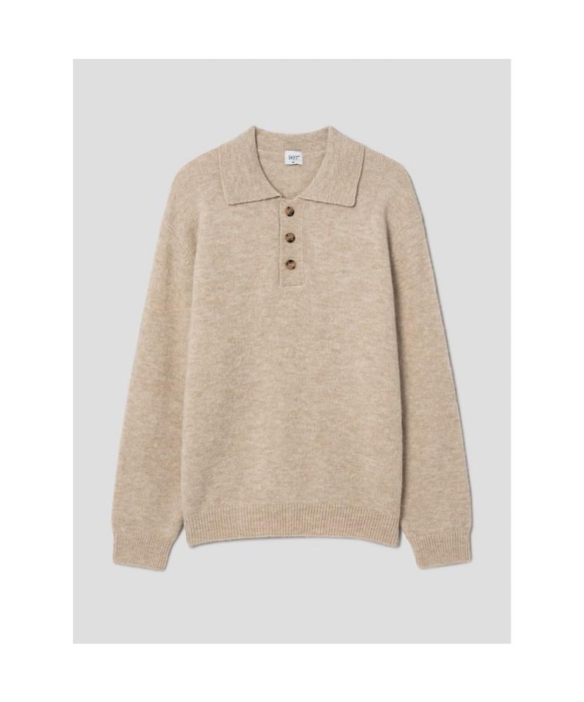 SHIFT.G Wool Blended Fancy Yarn Polo Neck Sweate Beige