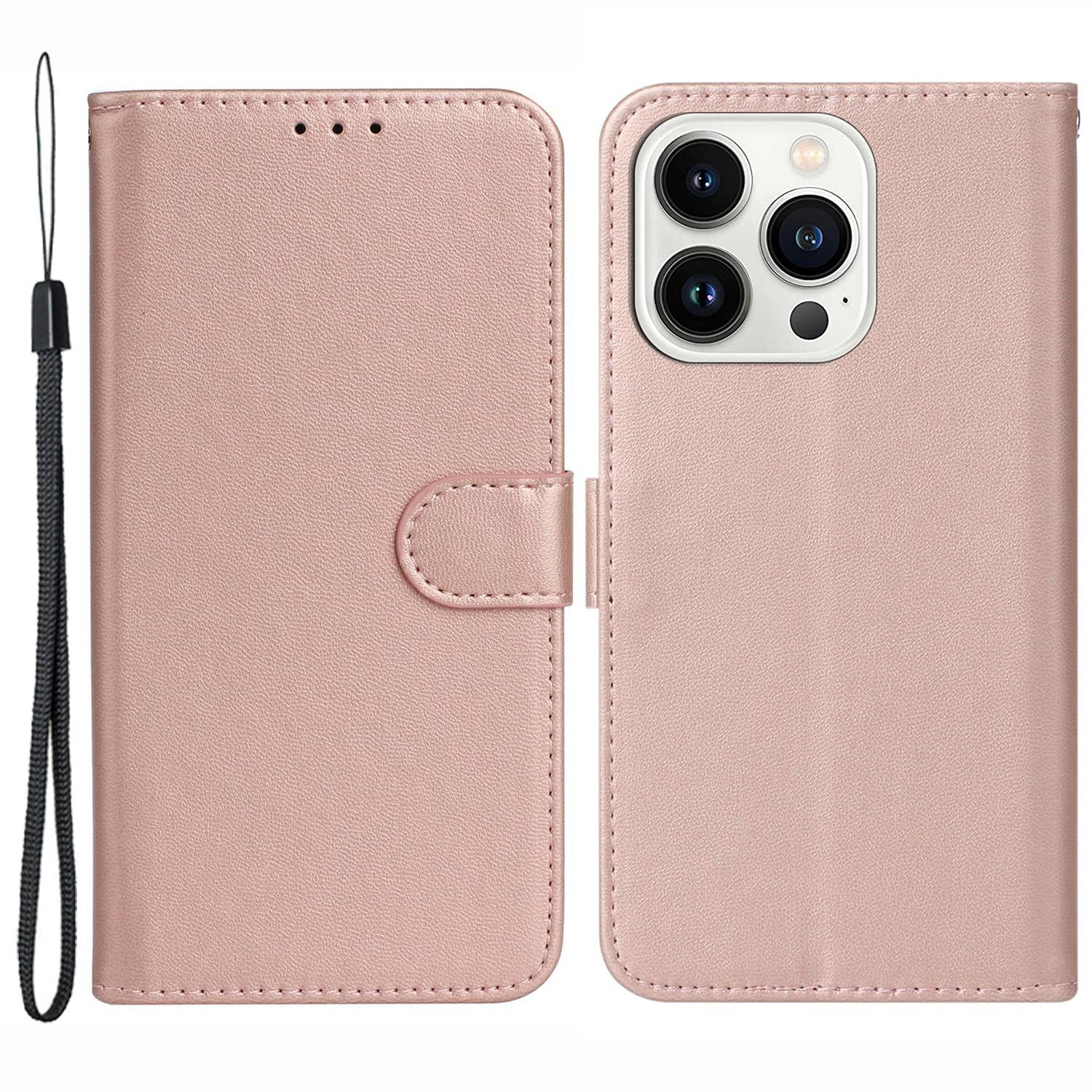 

For iPhone 16 Pro Max Case Wallet PU Leather Phone Cover Shockproof TPU Inner Shell Rose Gold