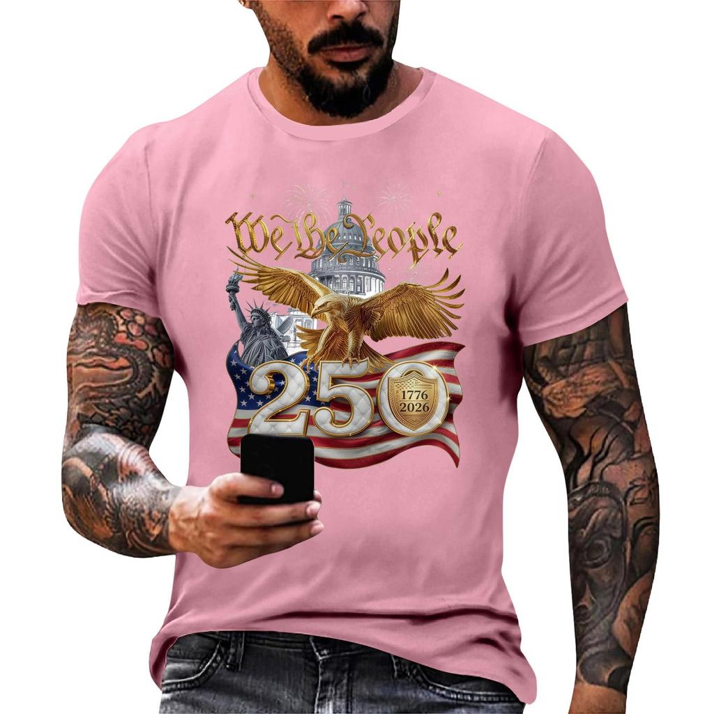 Men's Casual Short Sleeve T Shirt Flag Print Graphic Tee Comfortable Fit Crew Neck Lightweight Fabric