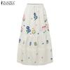 ZANZEA Women Casual Elastic Waist Loose Floral Long Skirts