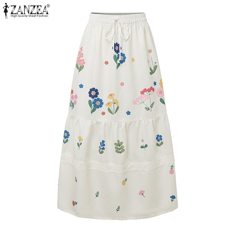 ZANZEA Women Casual Elastic Waist Loose Floral Long Skirts