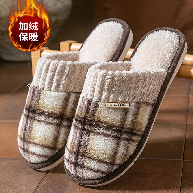 New velvet thickened cotton slippers for men and women, non-slip and warm in winter, couple slippers for indoor and outdoor wear at home