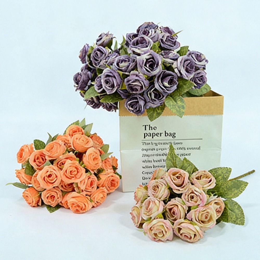 15 Heads Rose Artificial Flowers Silk Petals Faux Flower Creative Decorative Flower  Gift