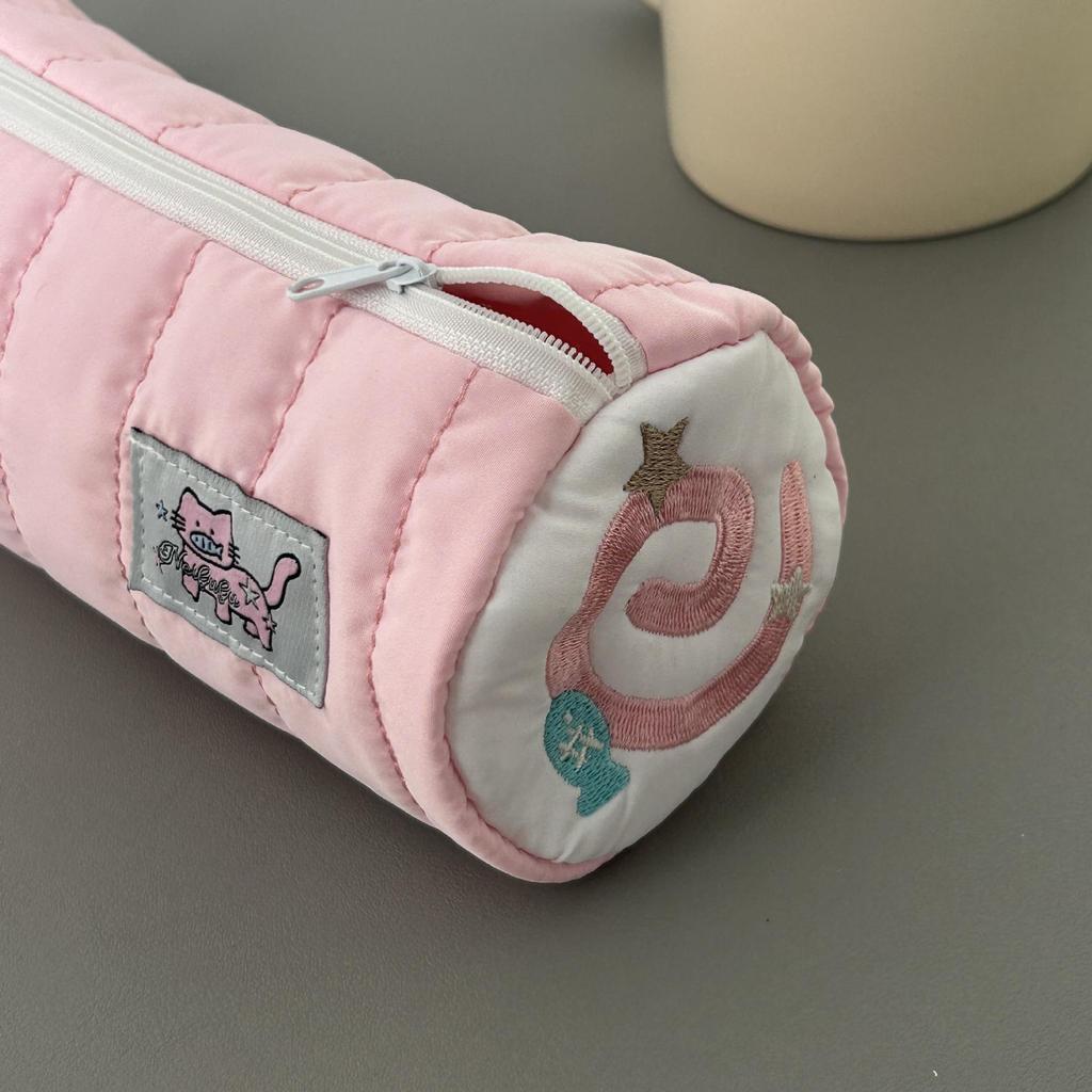 Pink Fish Cake Cat Pencil Case with Cute Heart Design - Large Capacity Girly Stationery Bag