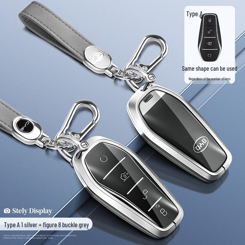 BYD Yuan Pro/Plus Car Key Cover - Genuine Leather Protective Shell with Metal Keychain