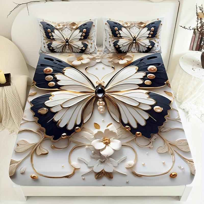 3-teiliges dreidimensionales weißes geprägtes Spannbettlaken-Set 1 Spannbettlaken + 2 Kissenbezüge ohne Kissenkern