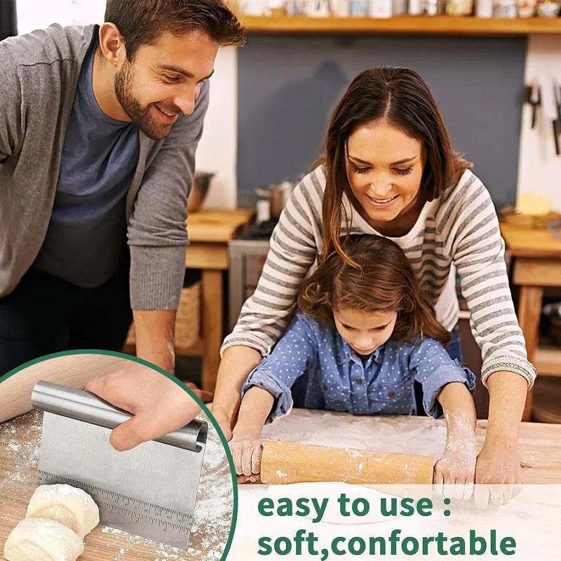 Stainless Steel Dough Scraper with Scale Pastry Cutter Cake Spatula Bread Pizza Flour Scraper Baking Tools