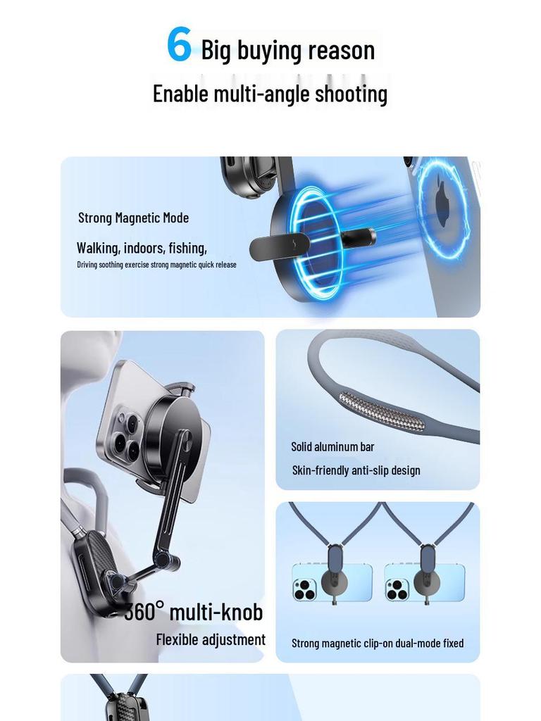 Anti-Shake Magnetic Neck Phone Holder & Chest Mount for Action Cameras