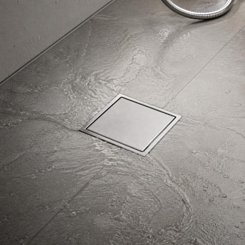 Square Bathroom Water Outlet in Grade 304 Steel, Shower Fixture for Directing Water toward the Drain Line Opening Area