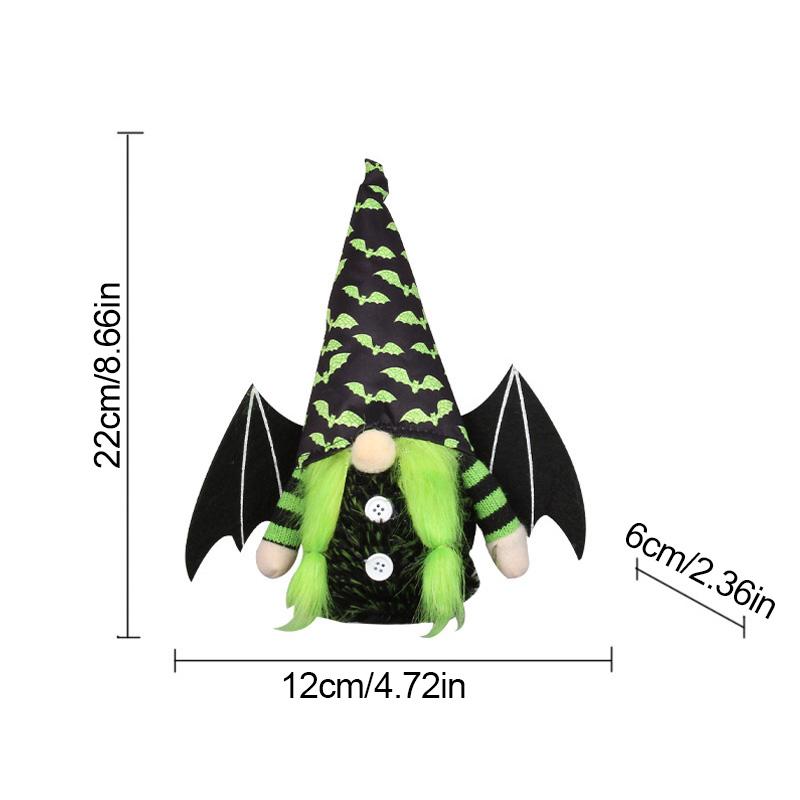 1Pc Halloween Decor Elf Decoration Gnome Dolls Party Supplies Handmade Plush Doll with Bat and Spider Patterns with Bat Wings