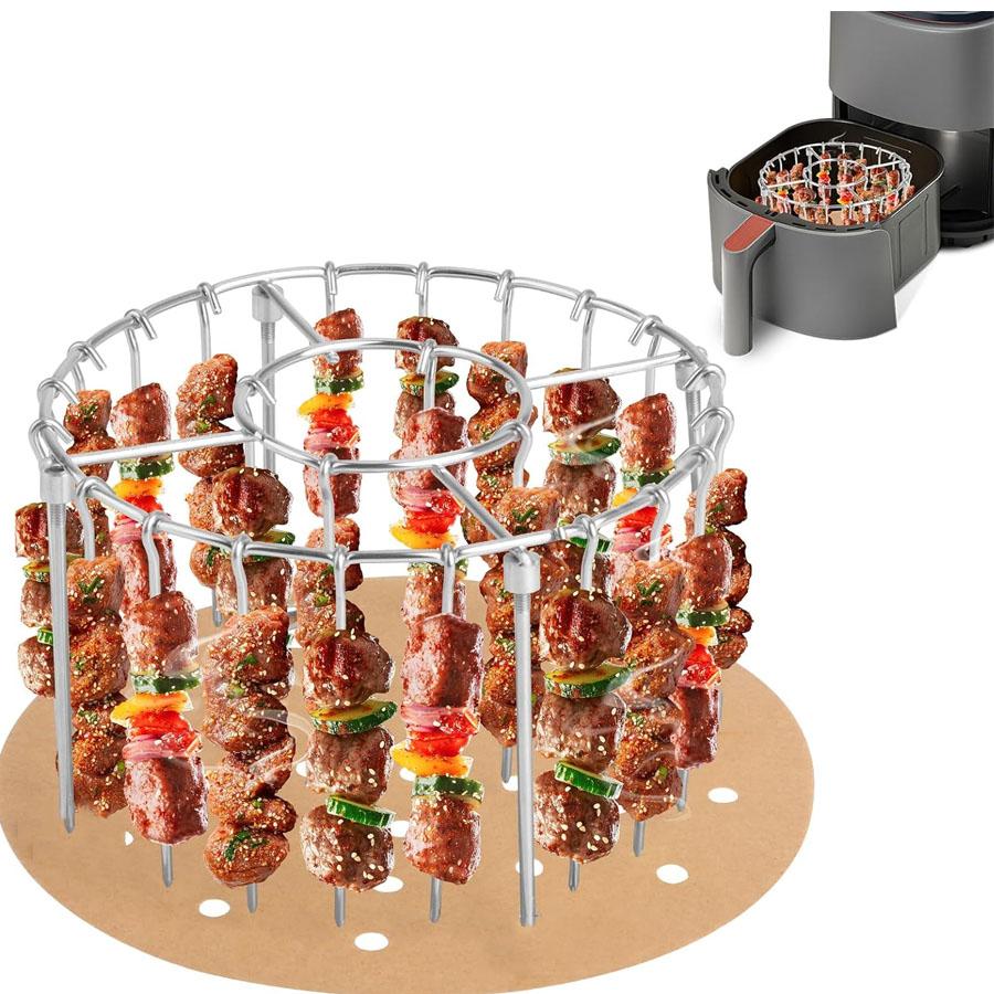 D5 Air Fryer Stainless Steel Vertical BBQ Grill Rack Detachable String Grill Vertical Barbecue Skewer Bracket 24 Baking Needle