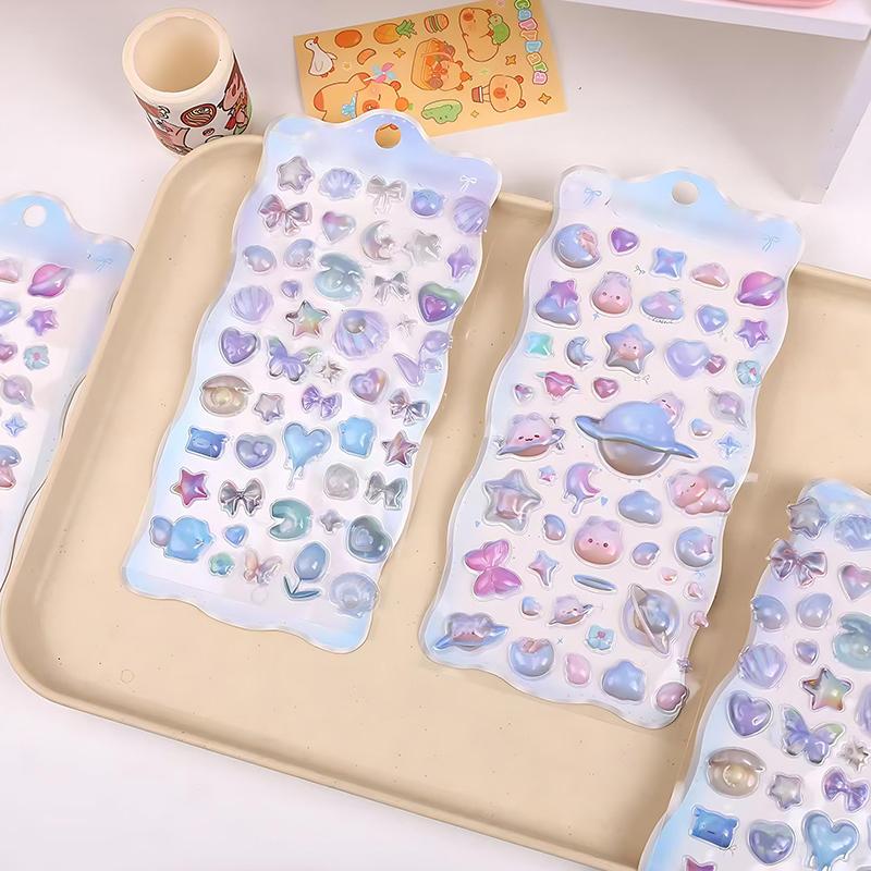 1Sheet Cute Crystal Jelly Patch Cartoon Relief Sticker Candy Planets Bread Ocean Creative Stationery Stickers School Rewards ZYF