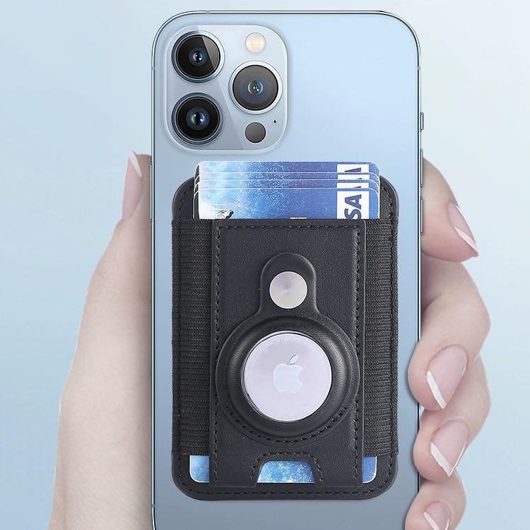 Leather Magnetic Card Holder for AirTag Locator - Strong, Elastic, MagSafe Compatible ID Wallet
