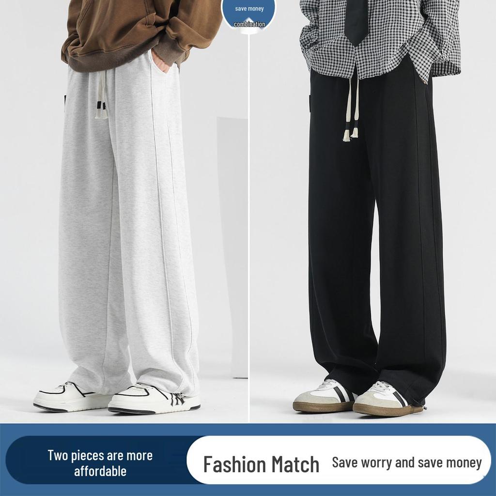 Men's Korean Relaxed Wide-Leg Velvet Sweatpants for Autumn and Winter
