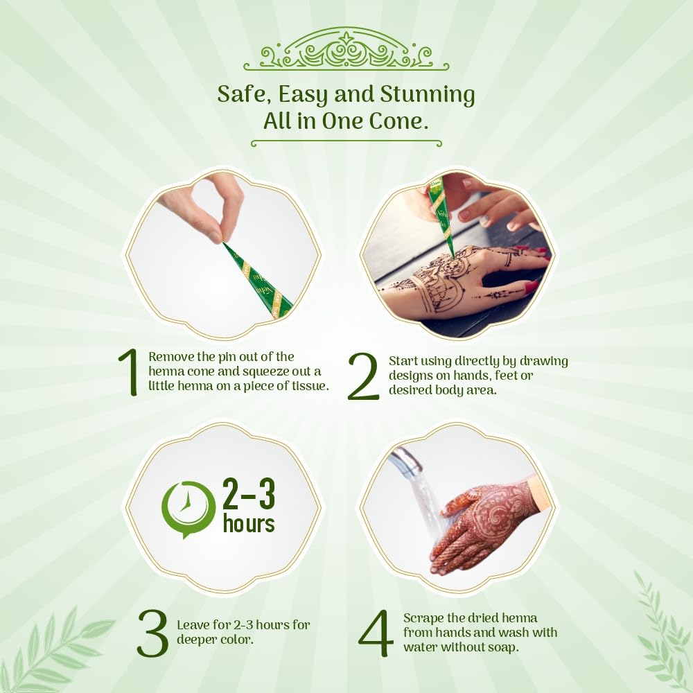 Neha Gold Mehandi Kegel Reine Hennapaste für Körperkunst Temporäres Tattoo Hände Füße Design Einfache Anwendung (2 Stück in 1 Schachtel X 5er-Pack)