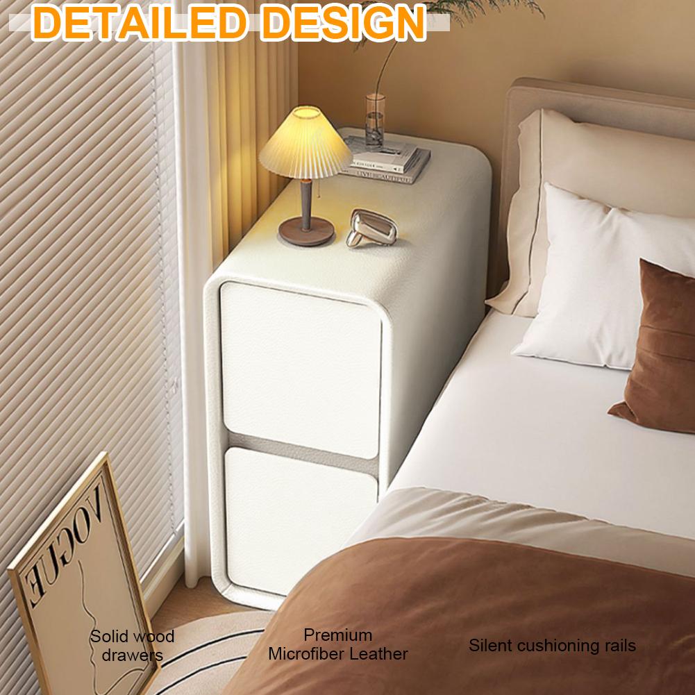 Solid Wood Bedside Table with Drawers Side Table for Bedroom with Leather Surface Bedside Cabinet for Bedroom Living Room