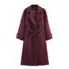 Womens Oversized Double-Breasted Wool Blend Coat With Waist Belt Longline Streetwear Style Winter Outerwear