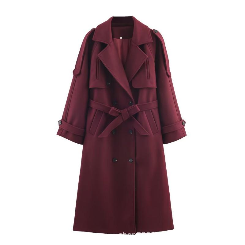 Womens Oversized Double-Breasted Wool Blend Coat