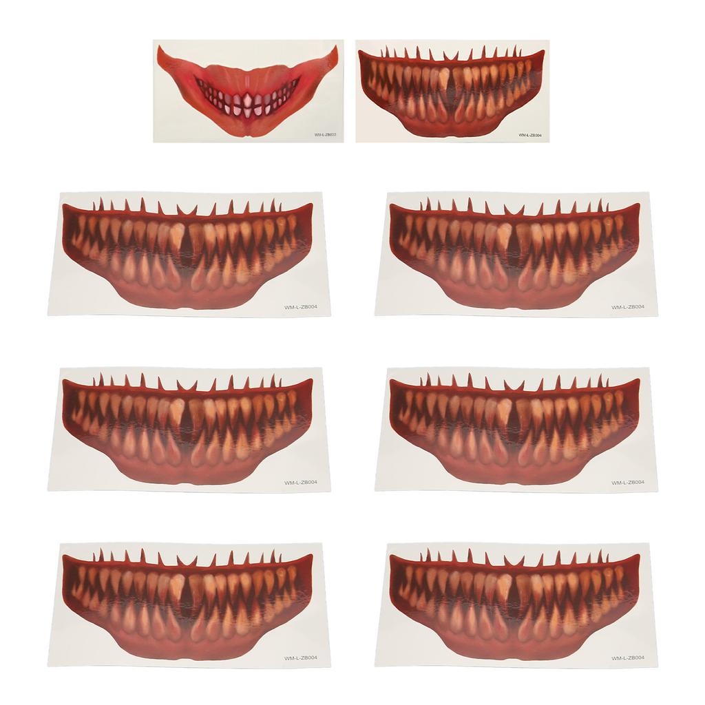 6ks nálepka na tetování Big Mouth Strašidelná vodotěsná, potící horor Dočasná halloweenská tetování na obličej St