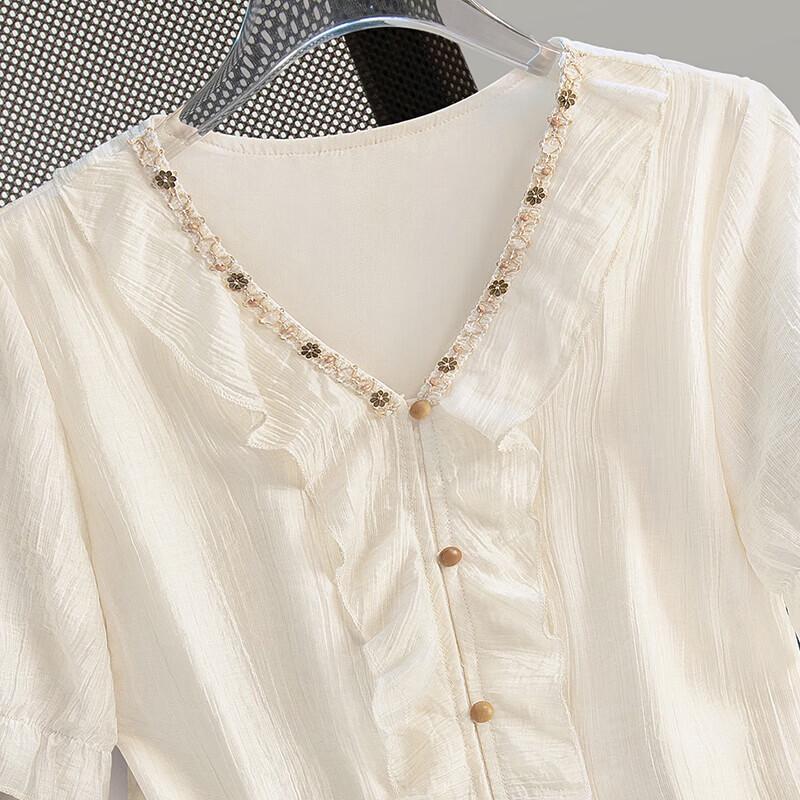 Sibaisha Women's Lyocell Blend V-Neck Short Sleeve Blouse