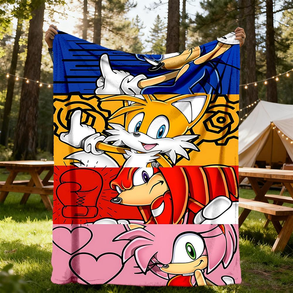1PC Sonic Characters Outdoor Flannel Throw Blanket - HD Printed Lightweight Soft Warm All-Season Blanket for Sofa, Bed, Travel, Camping 071